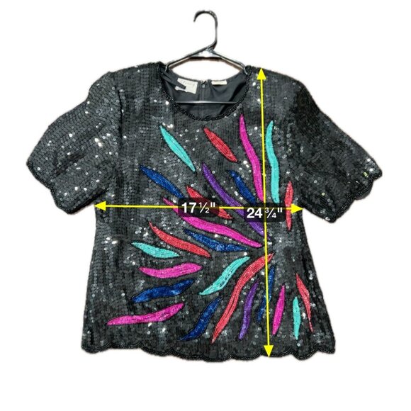 Vintage Stenay Black Sequin Beaded Top with Colorful Embellishments - Picture 8 of 10